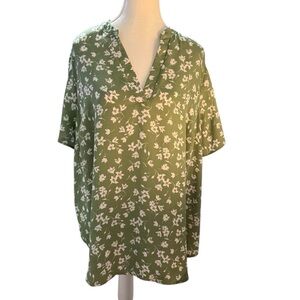 Lush Sage Green Floral Blouse – Size 2X